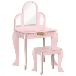 image-Kids Dressing Table and Stool w/ Mirror and Drawer, for Ages 3-6 Years - Pink