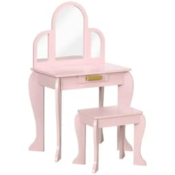 image-Kids Dressing Table and Stool w/ Mirror and Drawer, for Ages 3-6 Years - Pink
