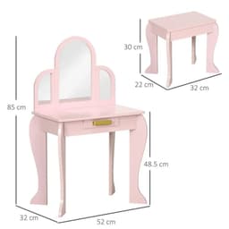 image-Kids Dressing Table and Stool w/ Mirror and Drawer, for Ages 3-6 Years - Pink