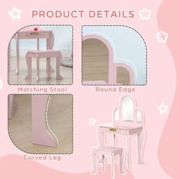 image-Kids Dressing Table and Stool w/ Mirror and Drawer, for Ages 3-6 Years - Pink