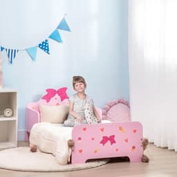 image-Princess-Themed Kids Toddler Bed w/ Cute Patterns, Safety Rails - Pink