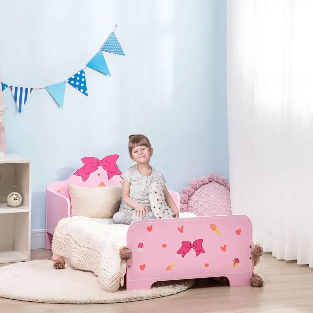 image-Princess-Themed Kids Toddler Bed w/ Cute Patterns, Safety Rails - Pink
