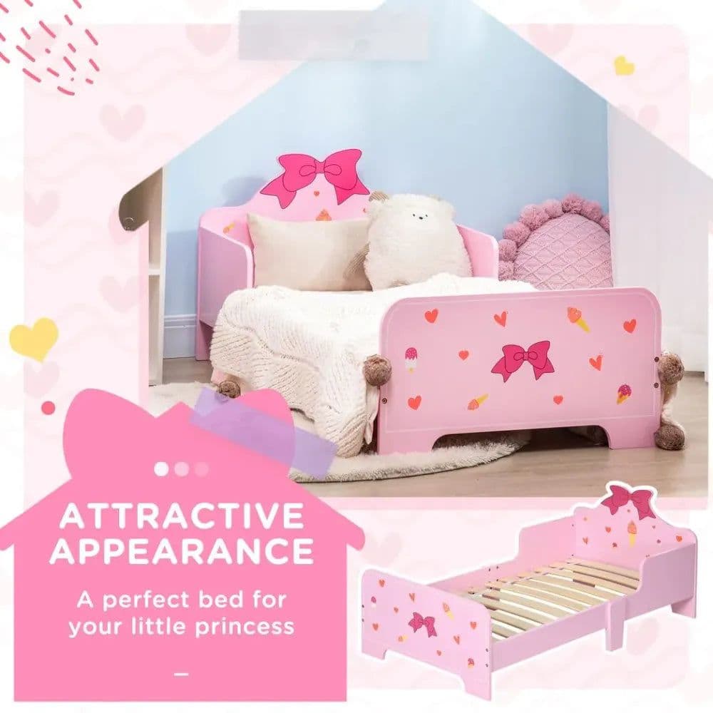 image-Princess-Themed Kids Toddler Bed w/ Cute Patterns, Safety Rails - Pink
