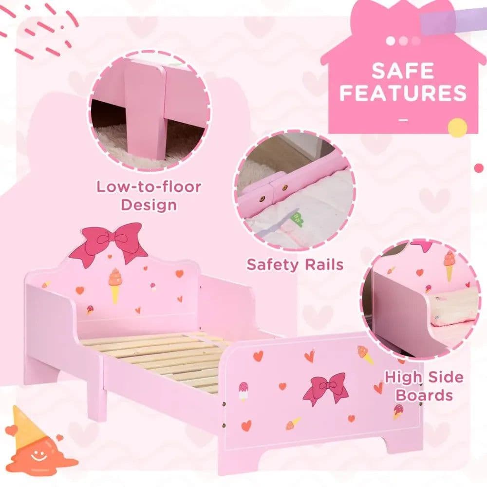 image-Princess-Themed Kids Toddler Bed w/ Cute Patterns, Safety Rails - Pink