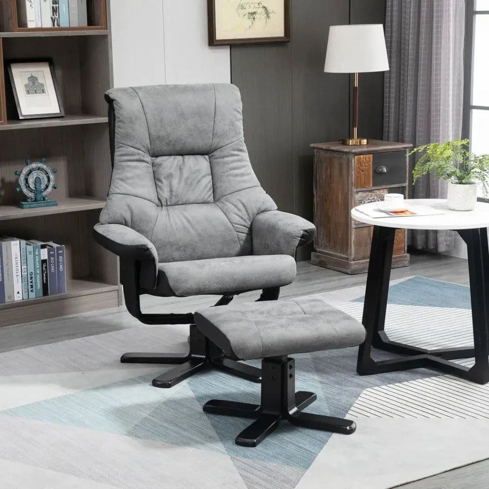 image-Manual Recliner Sofa With Footrest 360 Swivel Sofa Armchair Faux Leather Grey
