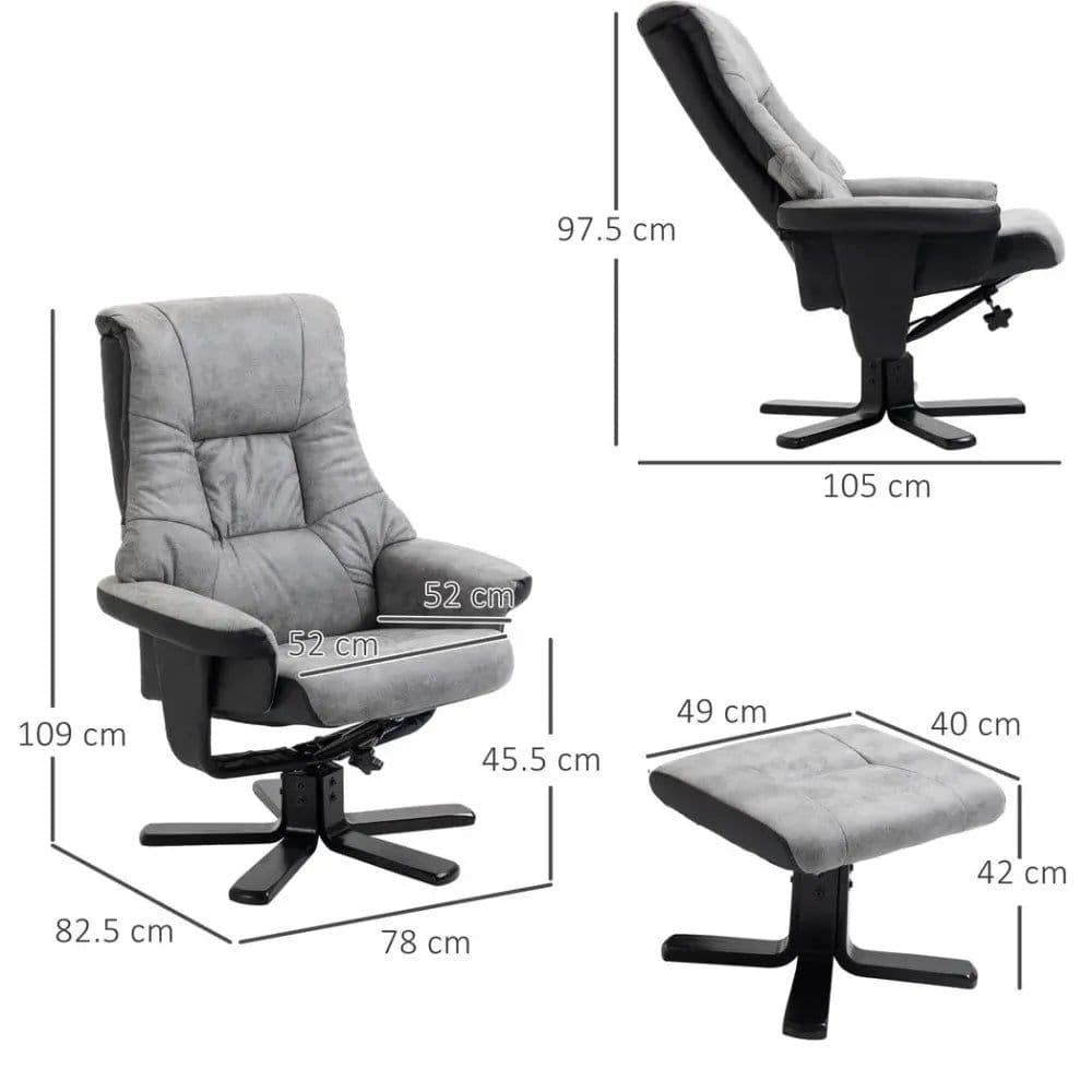 image-Manual Recliner Sofa With Footrest 360 Swivel Sofa Armchair Faux Leather Grey