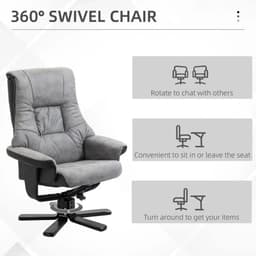 image-Manual Recliner Sofa With Footrest 360 Swivel Sofa Armchair Faux Leather Grey