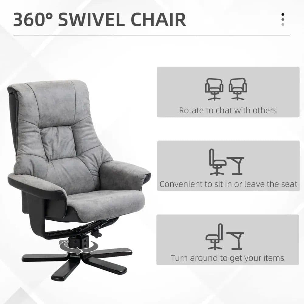image-Manual Recliner Sofa With Footrest 360 Swivel Sofa Armchair Faux Leather Grey