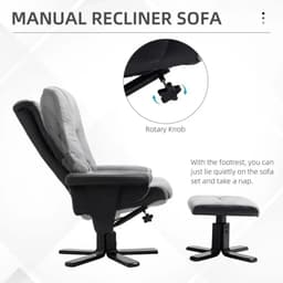 image-Manual Recliner Sofa With Footrest 360 Swivel Sofa Armchair Faux Leather Grey