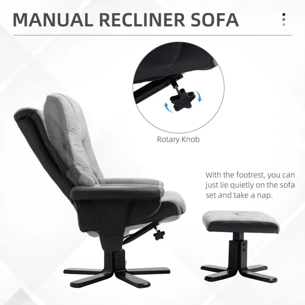 image-Manual Recliner Sofa With Footrest 360 Swivel Sofa Armchair Faux Leather Grey