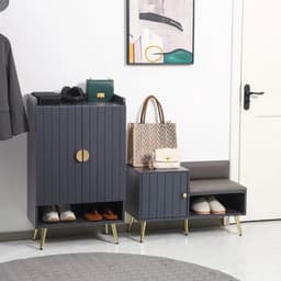 image-Shoe Bench with Storage Cabinet, Seating Cushion for Entryway Hallway Grey
