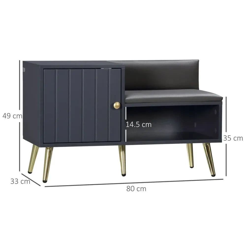 image-Shoe Bench with Storage Cabinet, Seating Cushion for Entryway Hallway Grey