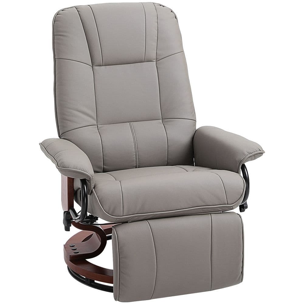 image-Ergonomic Recliner Sofa Chair PU Leather Armchair Lounger with Footrest, Grey