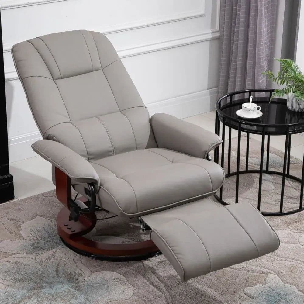 image-Ergonomic Recliner Sofa Chair PU Leather Armchair Lounger with Footrest, Grey