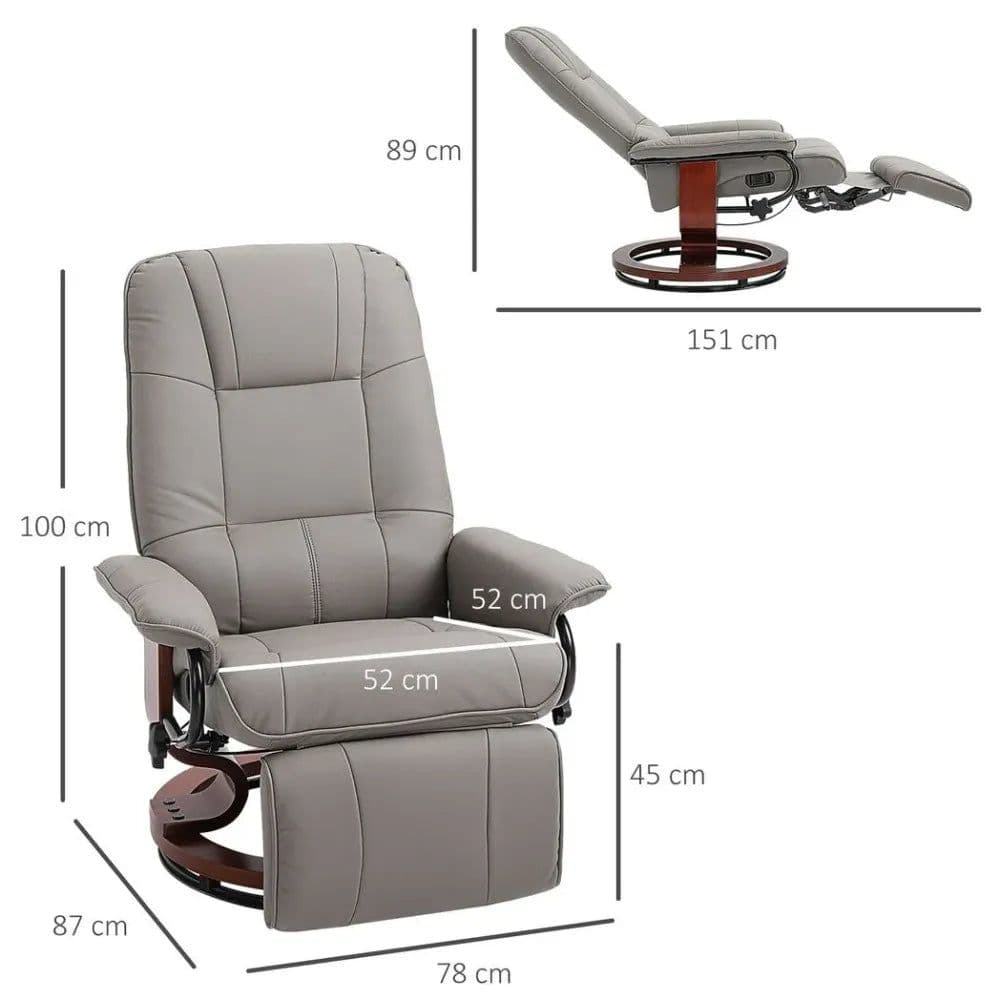 image-Ergonomic Recliner Sofa Chair PU Leather Armchair Lounger with Footrest, Grey
