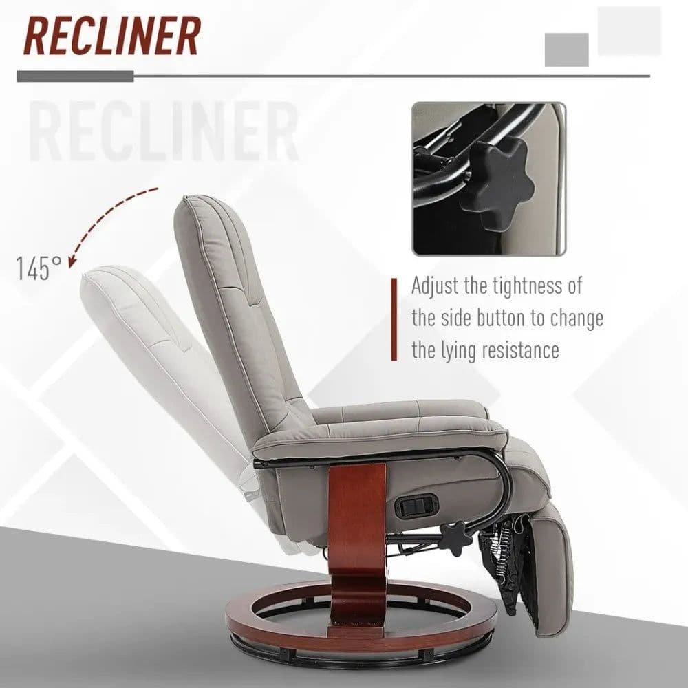 image-Ergonomic Recliner Sofa Chair PU Leather Armchair Lounger with Footrest, Grey