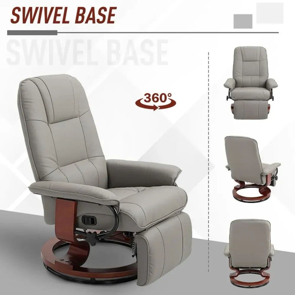 image-Ergonomic Recliner Sofa Chair PU Leather Armchair Lounger with Footrest, Grey