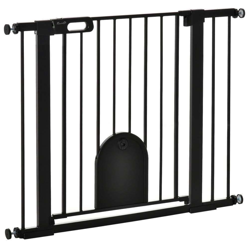 image-75-103 cm Extra Wide Pet Safety Gate, Stair Pressure Fit, Double Locking, Black
