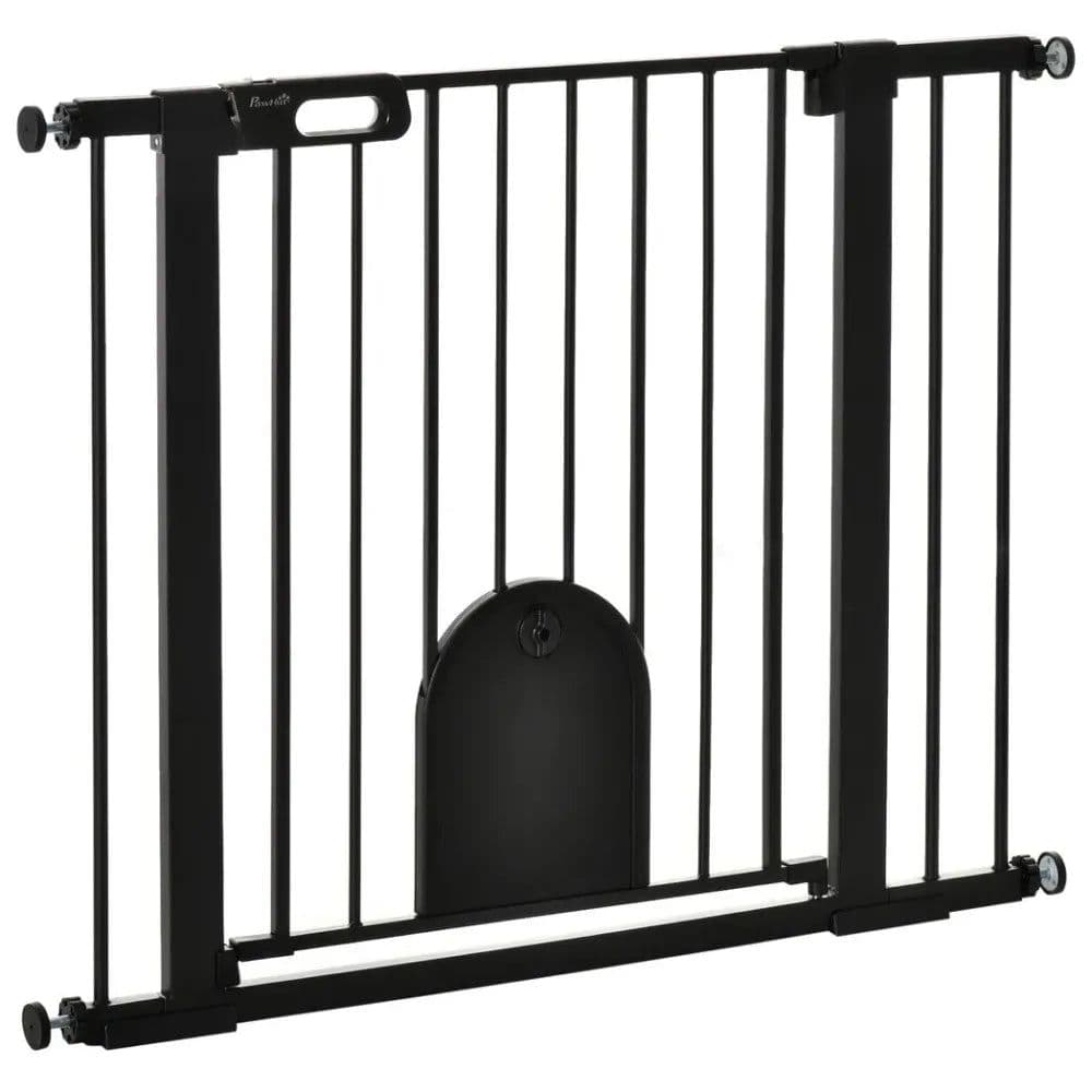 image-75-103 cm Extra Wide Pet Safety Gate, Stair Pressure Fit, Double Locking, Black