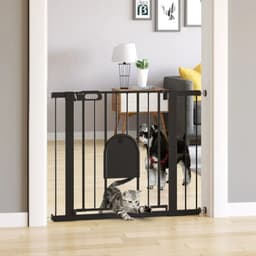 image-75-103 cm Extra Wide Pet Safety Gate, Stair Pressure Fit, Double Locking, Black