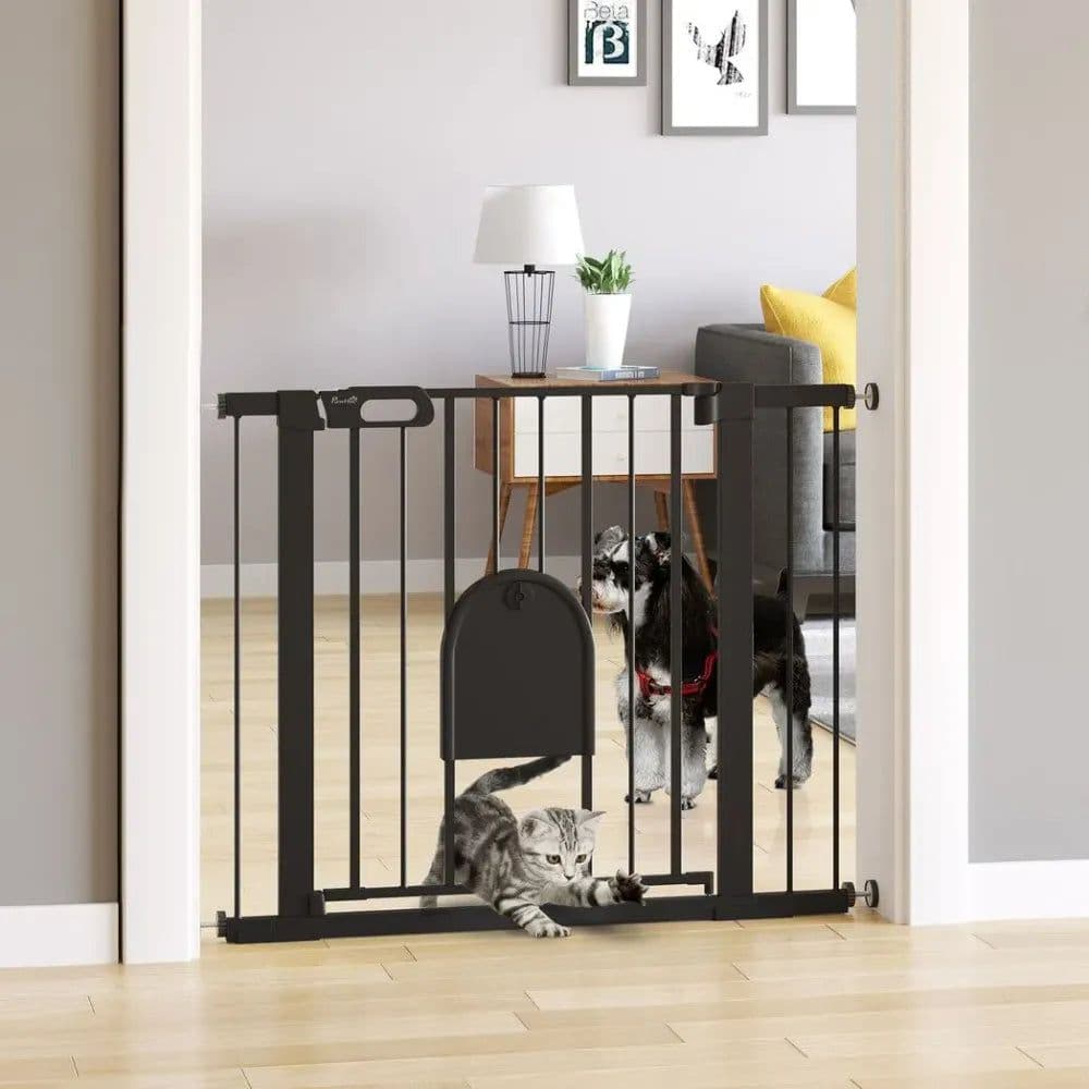 image-75-103 cm Extra Wide Pet Safety Gate, Stair Pressure Fit, Double Locking, Black