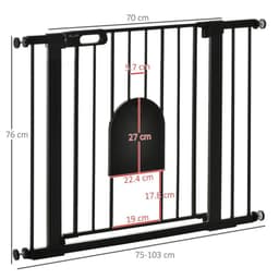 image-75-103 cm Extra Wide Pet Safety Gate, Stair Pressure Fit, Double Locking, Black