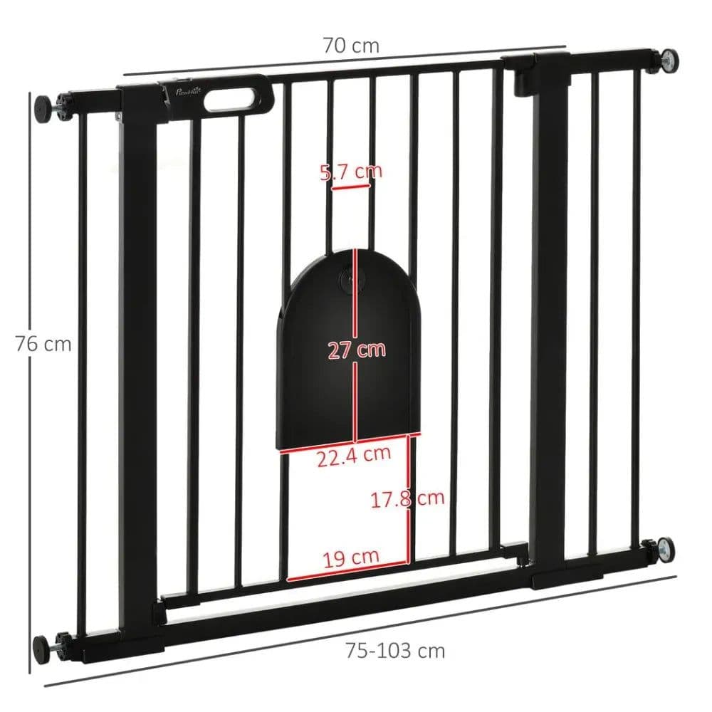 image-75-103 cm Extra Wide Pet Safety Gate, Stair Pressure Fit, Double Locking, Black
