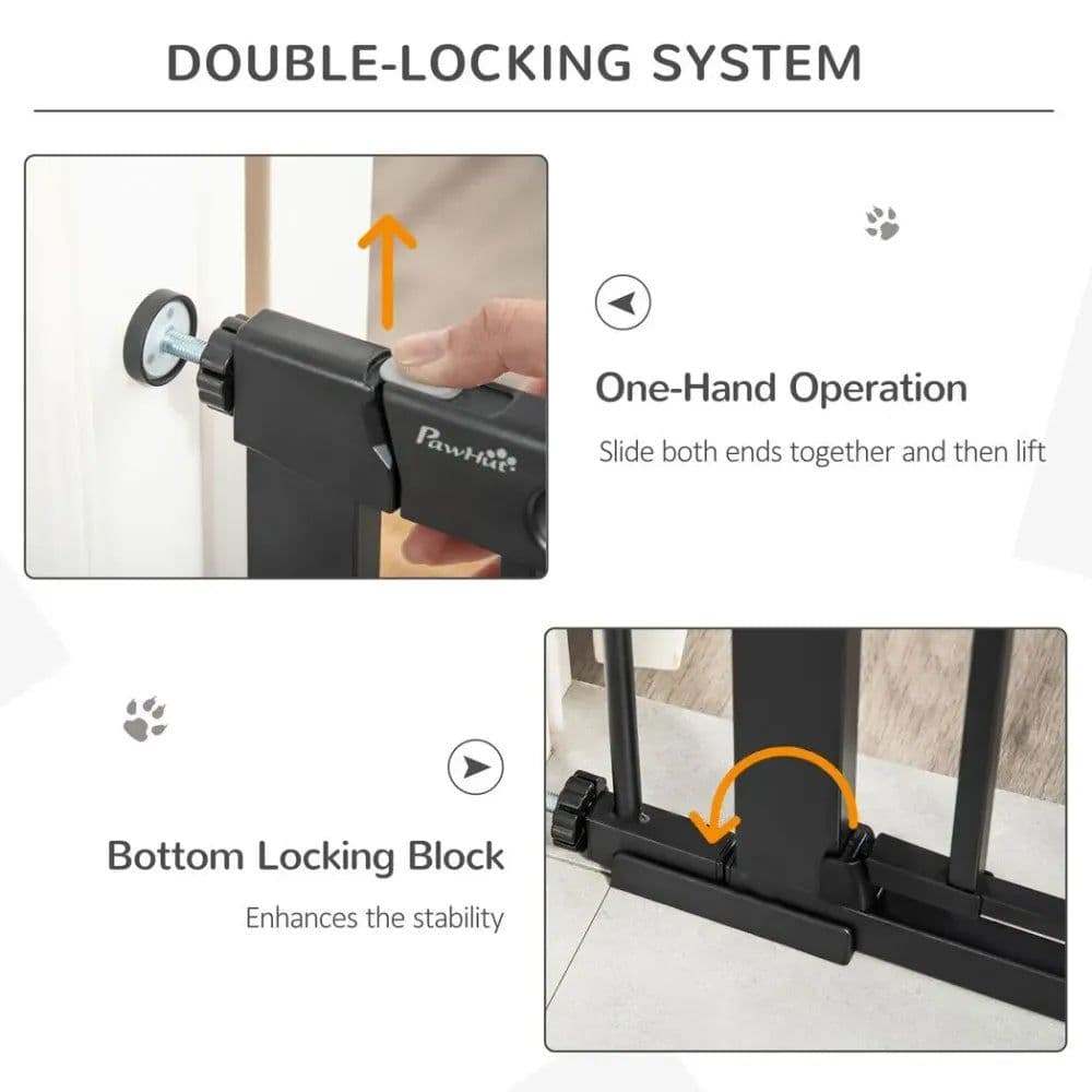 image-75-103 cm Extra Wide Pet Safety Gate, Stair Pressure Fit, Double Locking, Black