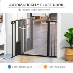 image-75-103 cm Extra Wide Pet Safety Gate, Stair Pressure Fit, Double Locking, Black