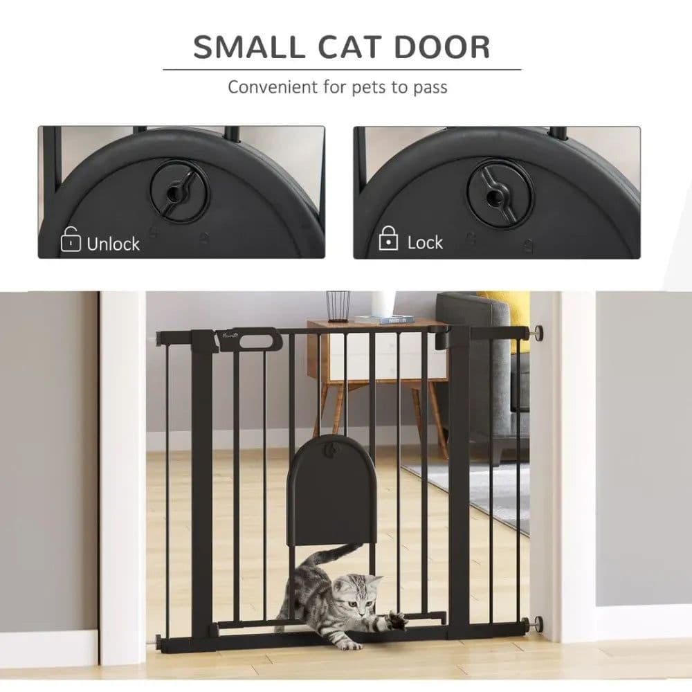 image-75-103 cm Extra Wide Pet Safety Gate, Stair Pressure Fit, Double Locking, Black