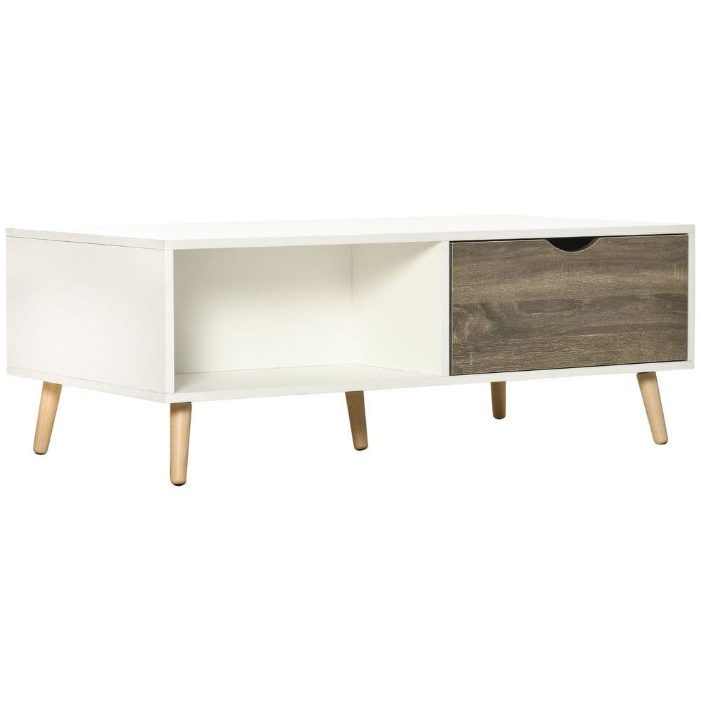 image-Modern Coffee Tables for Living Room w/ Storage Shelves, 2 Drawers, White