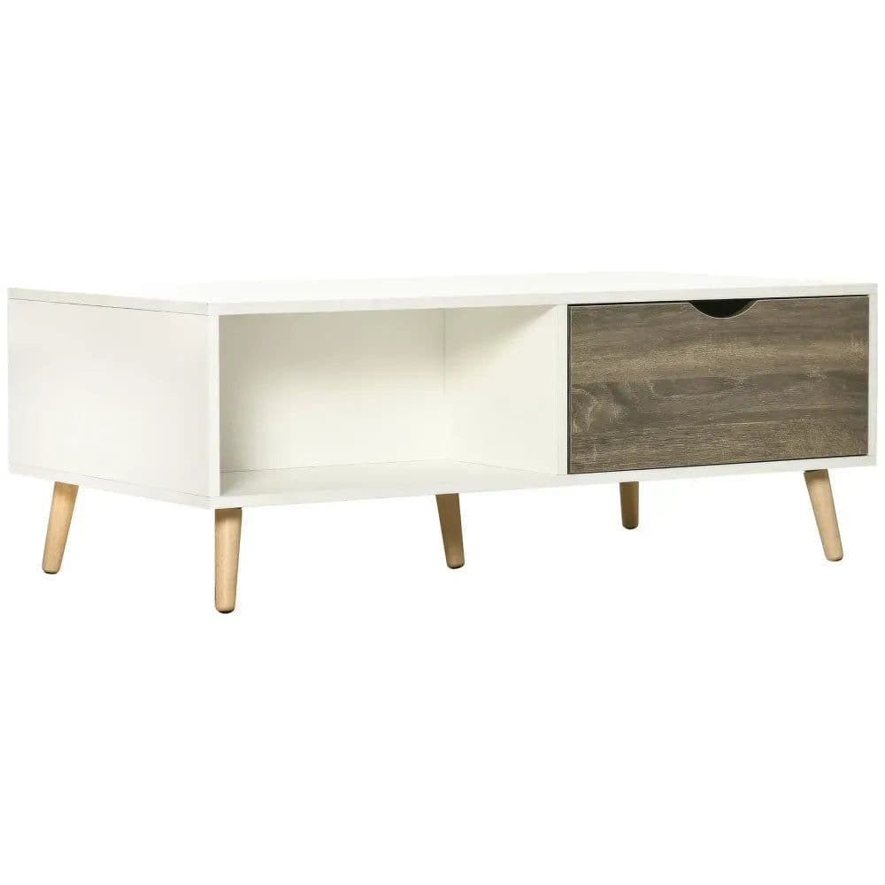 image-Modern Coffee Tables for Living Room w/ Storage Shelves, 2 Drawers, White