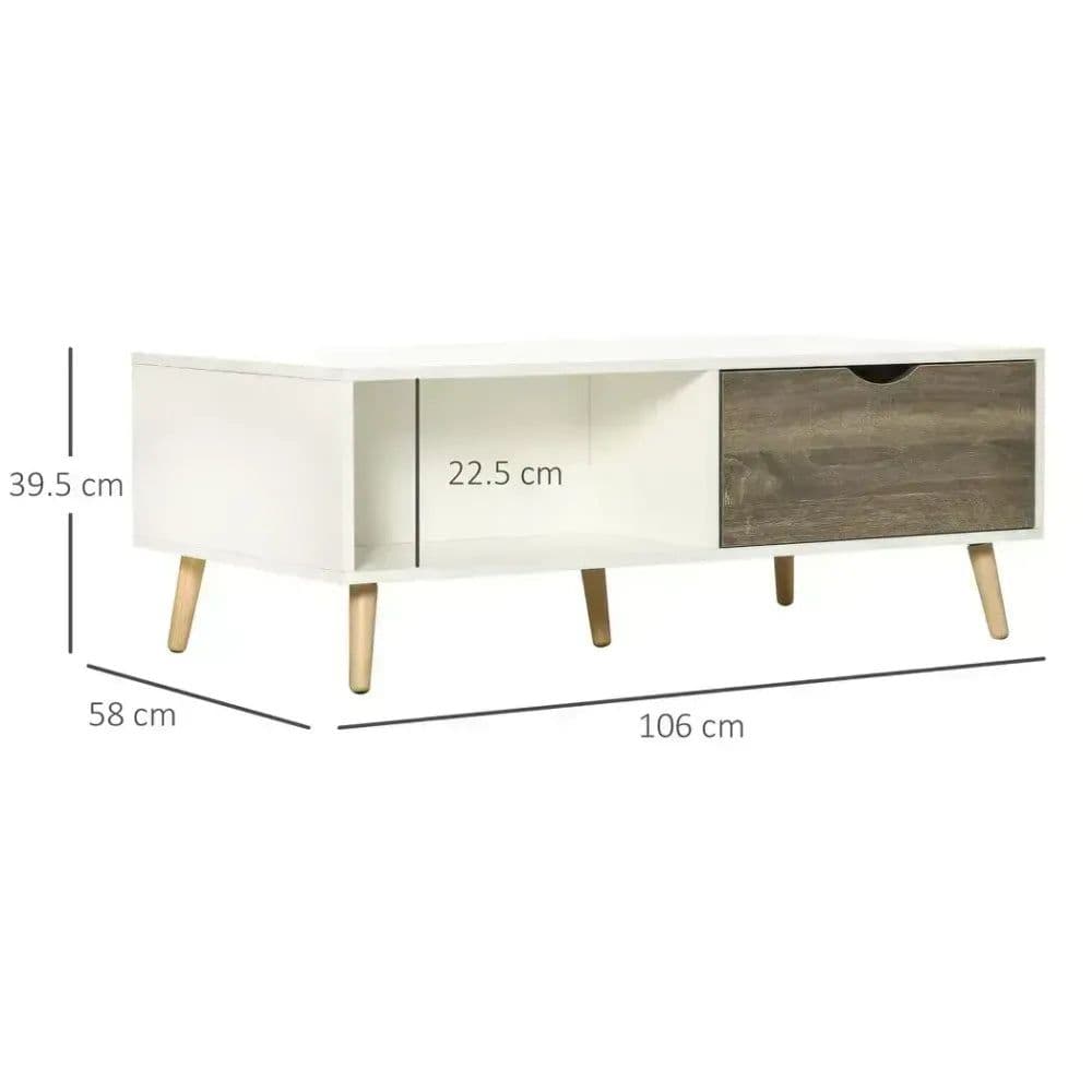 image-Modern Coffee Tables for Living Room w/ Storage Shelves, 2 Drawers, White