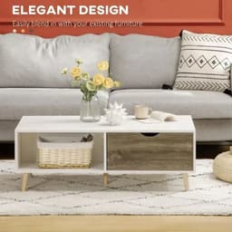 image-Modern Coffee Tables for Living Room w/ Storage Shelves, 2 Drawers, White