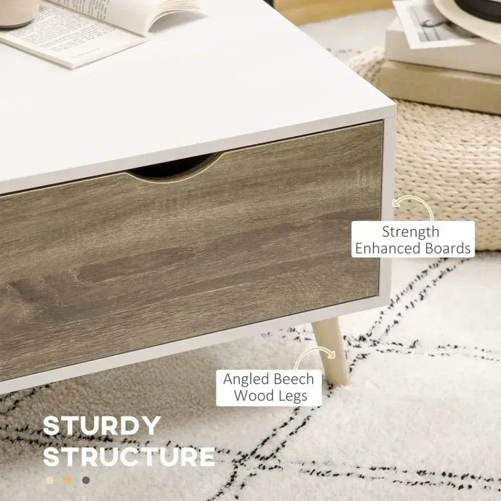 image-Modern Coffee Tables for Living Room w/ Storage Shelves, 2 Drawers, White
