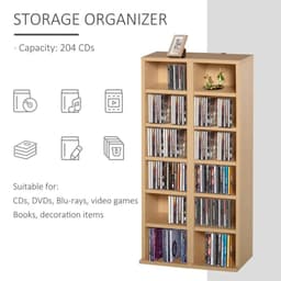 image-Set of 2 CD Media Display Shelf Unit Tower Rack w/ Adjustable Shelves Wood Color