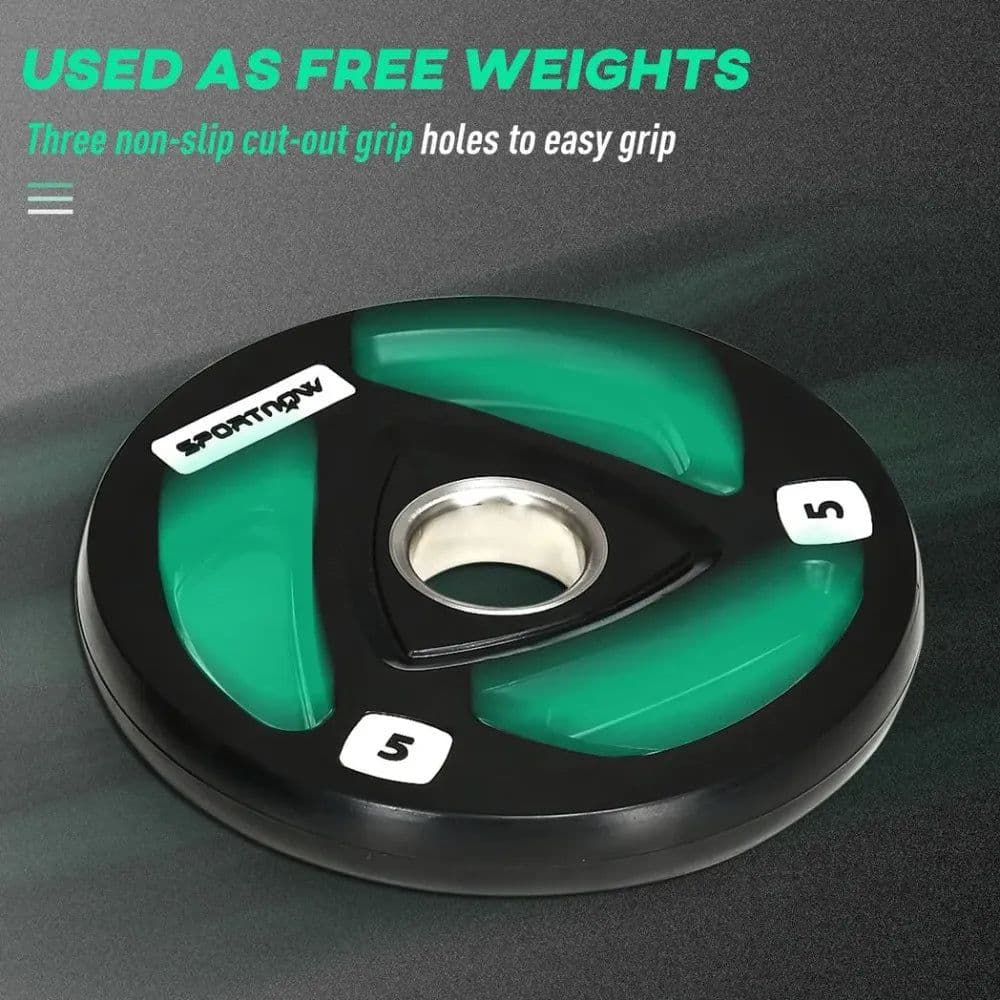 image-Olympic Weight Plates, Tri-Grip Barbell Weights Set with 2'' Holes, 2 x 5kg