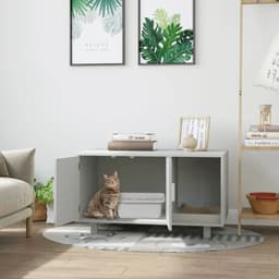 image-Indoor Feline Cat Box Furniture Kitty Table w/ Scratch & Magnetic Doors, Grey