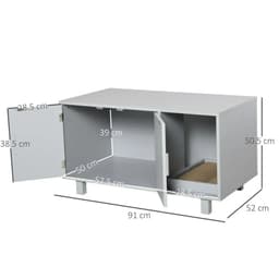 image-Indoor Feline Cat Box Furniture Kitty Table w/ Scratch & Magnetic Doors, Grey