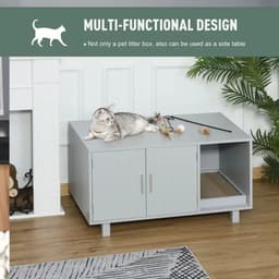image-Indoor Feline Cat Box Furniture Kitty Table w/ Scratch & Magnetic Doors, Grey