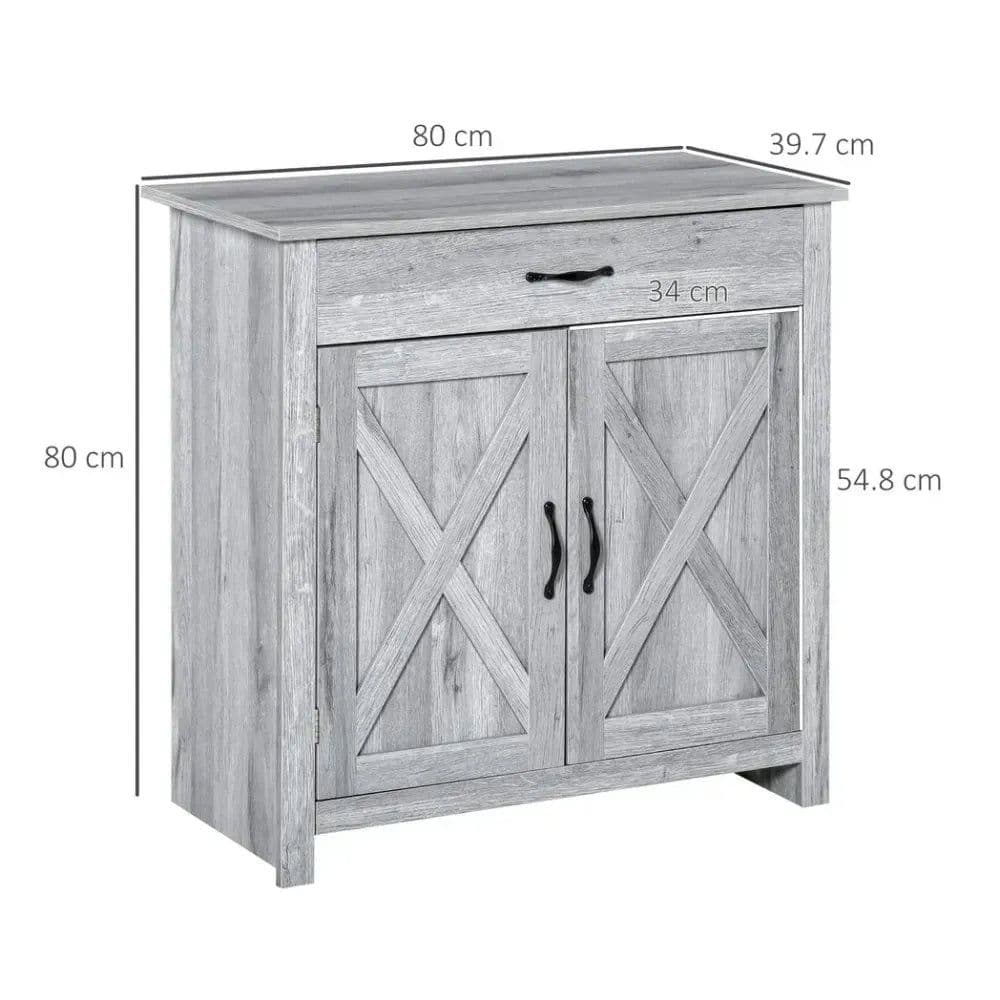 image-Farmhouse Barn Door Sideboard Buffet Storage Cabinet Coffee Bar Grey Grain