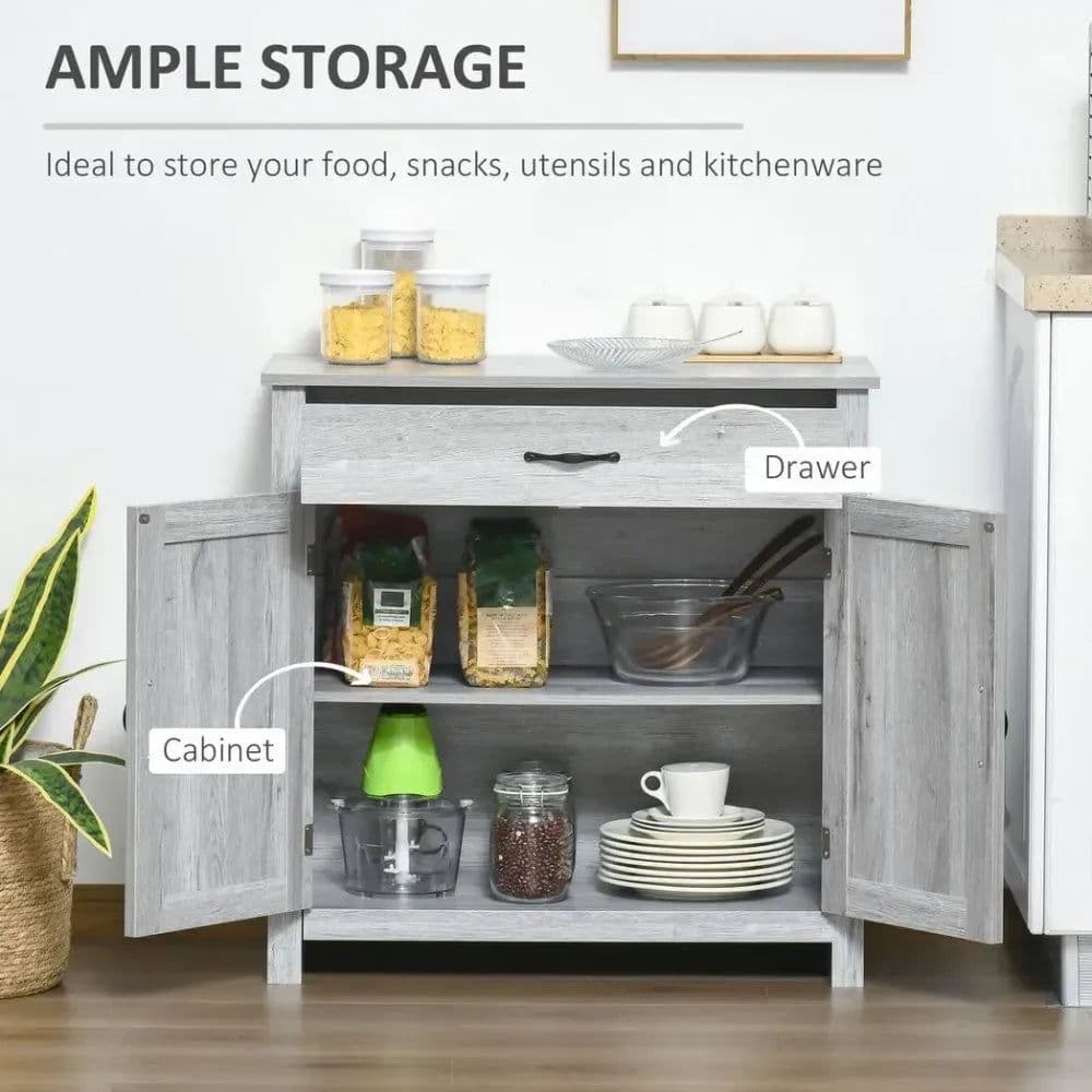 image-Farmhouse Barn Door Sideboard Buffet Storage Cabinet Coffee Bar Grey Grain