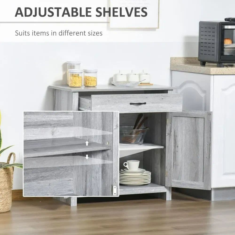 image-Farmhouse Barn Door Sideboard Buffet Storage Cabinet Coffee Bar Grey Grain