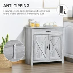 image-Farmhouse Barn Door Sideboard Buffet Storage Cabinet Coffee Bar Grey Grain