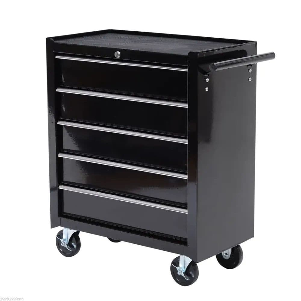 image-Steel 5-Drawer Tool Storage Cabinet Lockable w/ Wheels Handle 2 Keys Garage