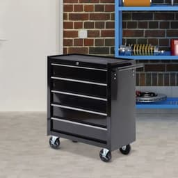 image-Steel 5-Drawer Tool Storage Cabinet Lockable w/ Wheels Handle 2 Keys Garage