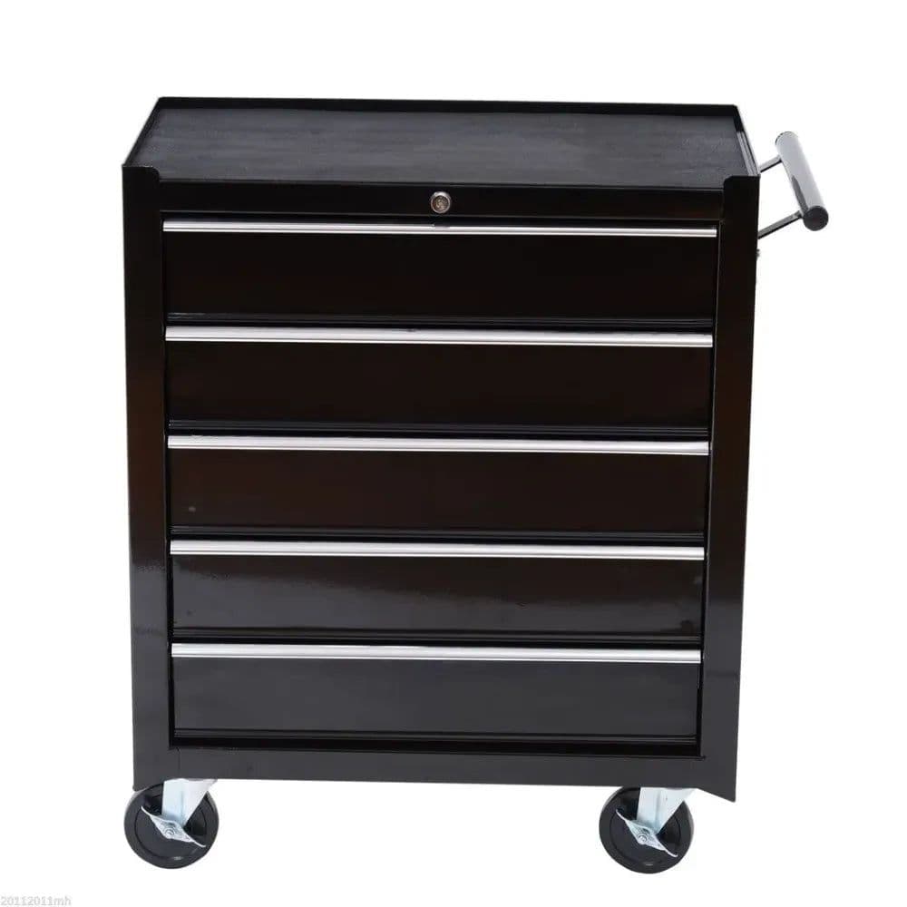 image-Steel 5-Drawer Tool Storage Cabinet Lockable w/ Wheels Handle 2 Keys Garage