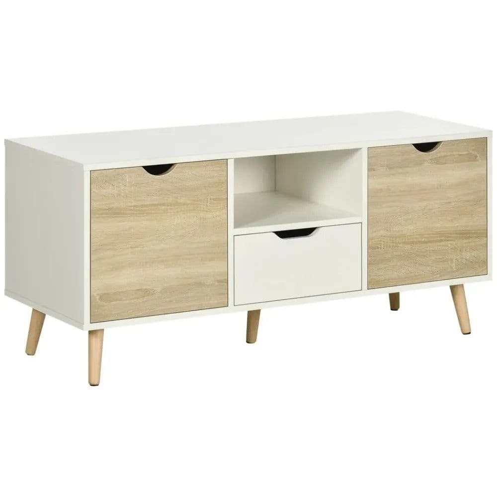 image-Modern TV Unit Cabinet Stand w/ Cabinets and Drawer for Living Room Natural