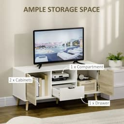 image-Modern TV Unit Cabinet Stand w/ Cabinets and Drawer for Living Room Natural