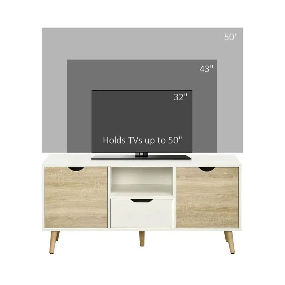 image-Modern TV Unit Cabinet Stand w/ Cabinets and Drawer for Living Room Natural